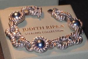 Judith Ripka Sterling Silver Black Mabe Pearl Link Bracelet 6 1 2 L Small New  