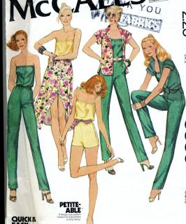 Misses Size 10 Jumpsuit Top Skirt Vintage Sewing Pattern McCalls 6539