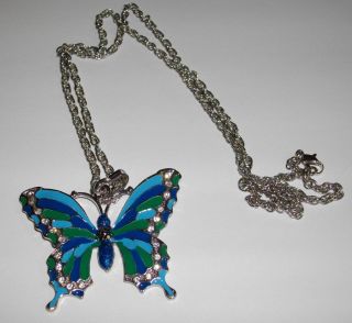 Green Blue Enamel Butterfly Necklace