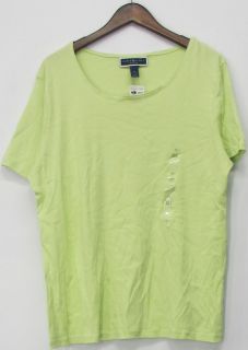 Karen Scott Sz 1X Short Sleeve Scoop Neck Cotton Top Bright Green