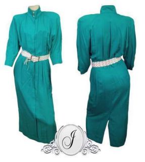 Vtg 80s Green Dress Katie Mfg Rayon Small 3 4 Pockets