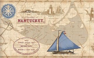 Wallpaper Border Nantucket Light House Sail Boats