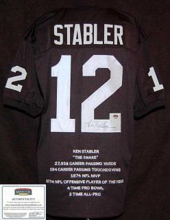 Ken Stabler Autographed/Signed Raiders Pro Style Stat Jersey  Mounted