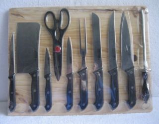 New Perfection 11 Piece German Style Knife Set with Wood Cutting Board