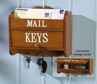 Wooden Wall Mount Organizer Key Mail Letter Holder Rack