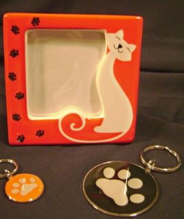 New Cat Kitty Photo Picture Frame Key Chain Tag Set