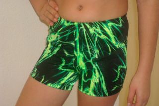 Spandex Volleyball Cheer Gymnastic Dance Black with Green Lightning