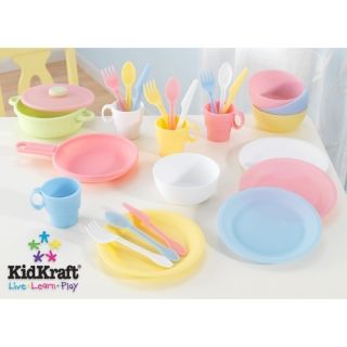 KidKraft 27 PC Kids Play Dishes Cookware Playset Pastel Plate Pan Fork