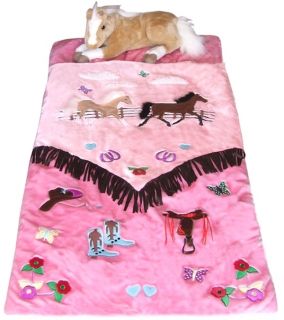 Soft Plush Kids Cowgirl Sleeping Bag Pink Horse Pony Removable Toys