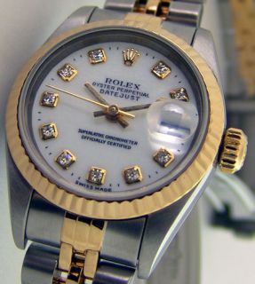 Rolex Datejust 18K Gold SS White Diamond Dial 79173 Watch Chest
