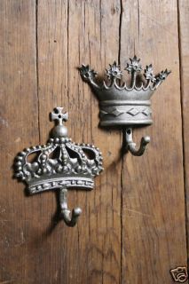Set 2 Silver King Queen Crown Corona Wall Mounted Coat Towel Hooks