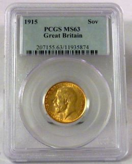 1915 Sovereign Great Britain King George V British Gold Coin PCGS MS63