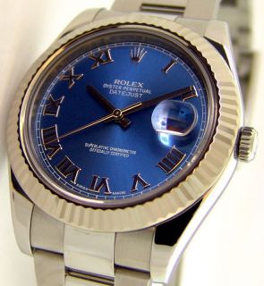 Rolex Mens SS Datejust II 41mm Blue Roman 116334 Watch Chest