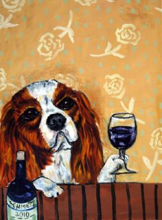 Cavalier King Charles Spaniel Wine Dog Art Note Cards