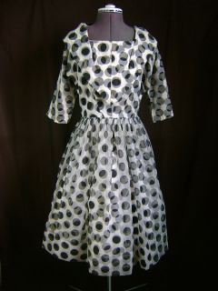 1950s Chiffon Over Skirt Dot Dress M Full Skirt