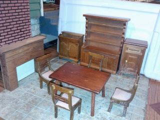 Quality vintage dollhouse furniture kitchen set lot dry sink table