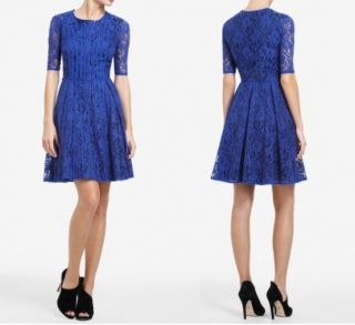 New BCBG Royal Blue Kiran A Line Stipe Detail Lace Dress 6 $298