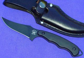 ROBERT KLAAS 7 1/2 SKINNING HUNTING KNIFE G10 BLACK W/ LEATHER SHEATH