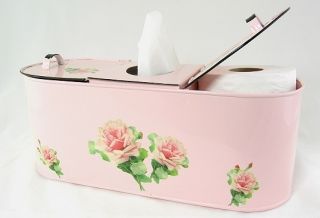 Pink Roses Tissue Box Holder Bathroom Toilet Paper Holder Enamel Metal