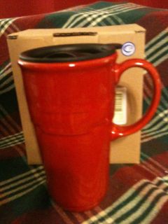 Longaberger Woven Traditions Pottery Tomato Red Travel Mug New in Box
