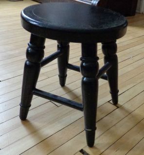 Vintage Victorian Wooden Farm Kitchen Stool With Black Paint Great Old