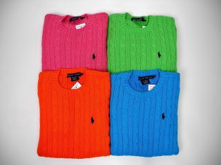 Ralph Lauren Cable Knit Stretch Classic Crew Neck Womens Sweater Neon