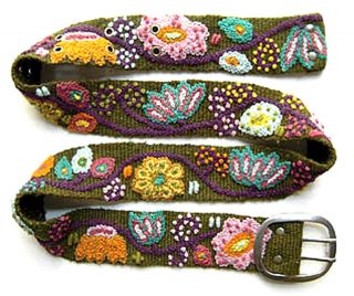 Fair Trade Jenny Krauss Wool Embroidered Tapestry Swirly Flowers Belt