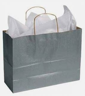 100 Kraft Paper Bags Shopping Metallic Silver 16x6x12
