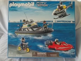 Playmobil City Action 5990 Police Boat Motorcycle Helicopter 82 PC