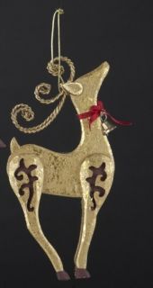 Kurt Adler New 6 Wooden Gold Standing Deer Ornament with Bell J5915S