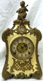 Old Antique Kroeber Pompadour 1895 Enameled Iron Figural Lady Clock