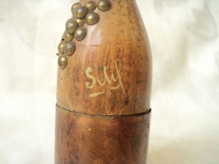 Vintage Wood Copper Cigarette Lighter Shape of A Wine Bottle