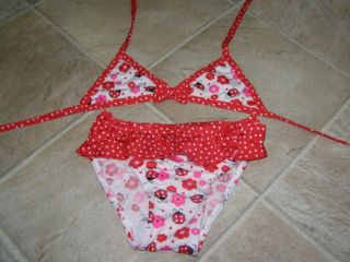 Baby girls red & white polka dot lady bug bikini bathing suit size 18