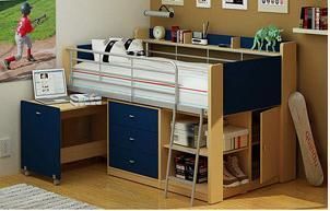 Storage Loft Desk Bed Set Children Kids Boys School Study Drawers