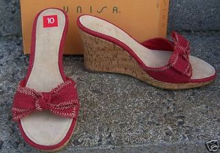 New Unisa Laci Red 4 Cork Wedge Heel Slide Sandals 10