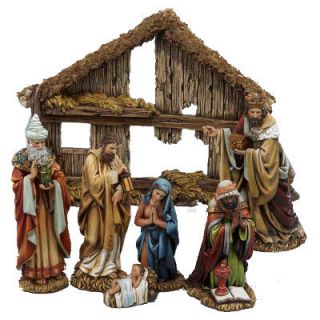 Kurt Adler 7 Piece 6 inch Resin Nativity Christmas with Stable