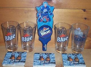 LABATT BLUE NHL HOCKEY TAP HANDLE KEG MARKER 4 BEER PINT GLASSES