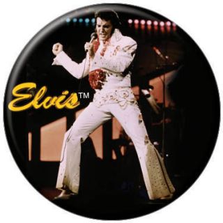 Elvis Presley White Jumpsuit Yellow Logo Button 81105