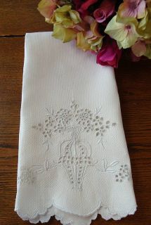 Intricate Appenzel Type Lace Antique Hand Towel c1900 Urn of Flowers