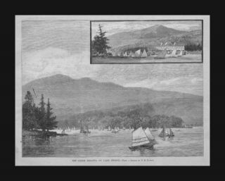 Lake George Canoe Regatta Antique Engraving Original 1882