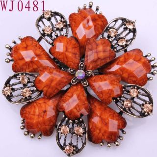  Flower Brown Chic gemstone Alloy Elegant Ladies Pins Brooch WJ0481