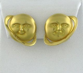 Designer Signed 18K Yellow Gold Planet Earrings