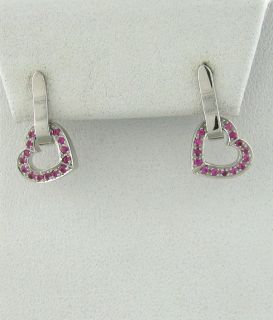 Asprey 18K White Gold Pink Sapphire Heart Drop Earrings $2400