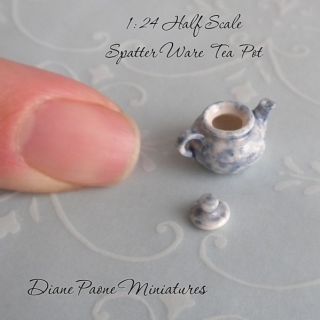 24 Half Scale Ceramic Spatterware Tea Pot Dollhouse Miniature
