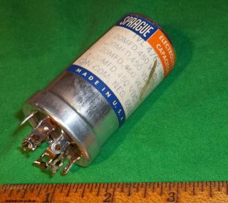 Sprague TVL4763 Electrolytic Can Cap 20 20 20 20uF 450VDC used Clean L