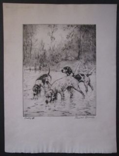 1932 Percival Rosseau Cooling Off Signed Etching Sporting Dogs