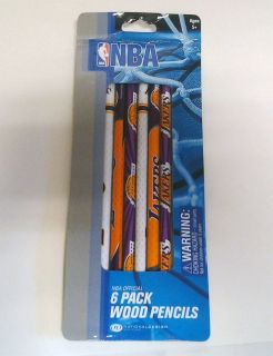 Lakers 6pc Pencils Party Favor Stationery Los Angeles 6 Pack Wood NBA