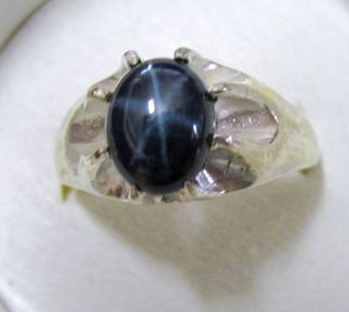 Mens 2 8ct Star Sapphire Fine Handsome Sterling Silver Ring