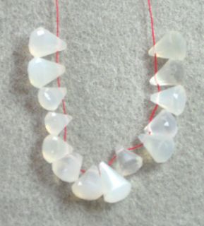 14 White Moonstone Faceted Fancy Drop Briolette Beads