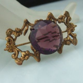 Art Nouveau Pin Brooch Large Faceted Purple Glass